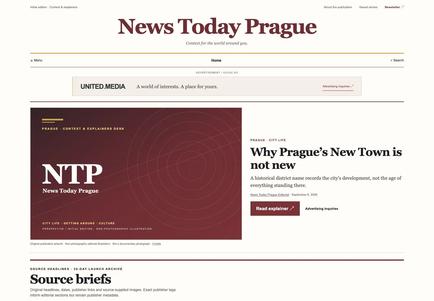 News Today Prague website screenshot