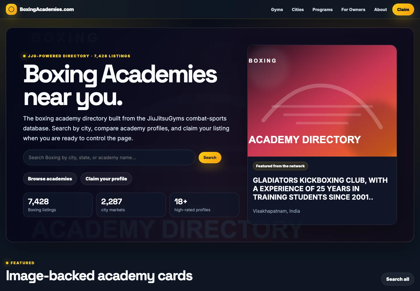 Boxing Academies website screenshot