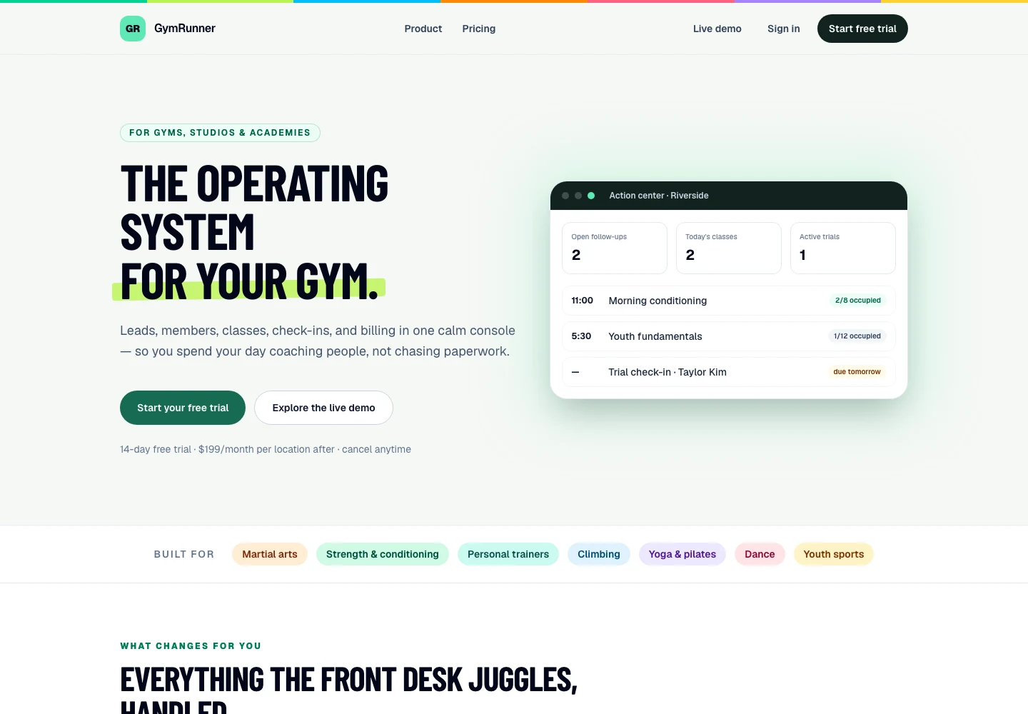 GymRunner website screenshot