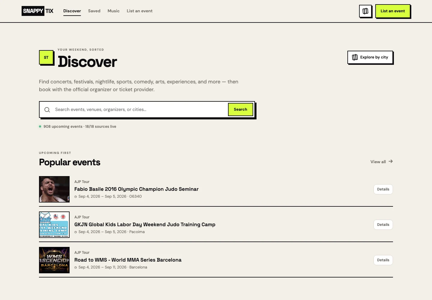 SnappyTix website screenshot